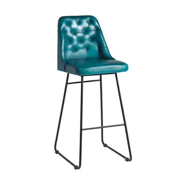 Harland Bar Stool with button back Vintage blue teal leather for restaurant bar pub and hotels