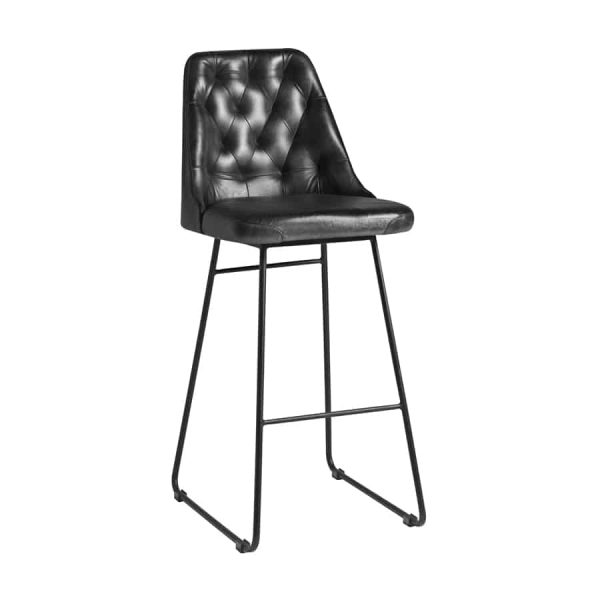 Harland Bar Stool with button back black leather for restaurant bar pub and hotels