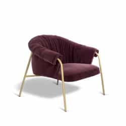 Scala Armchair from DeFrae Contract Furniture Bergundy with Brass Metal Frame