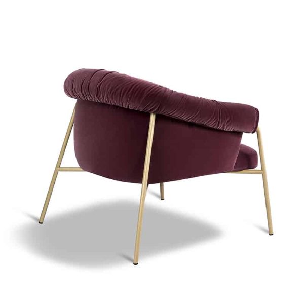 Scala Armchair from DeFrae Contract Furniture Bergundy with Brass Metal Frame Back View