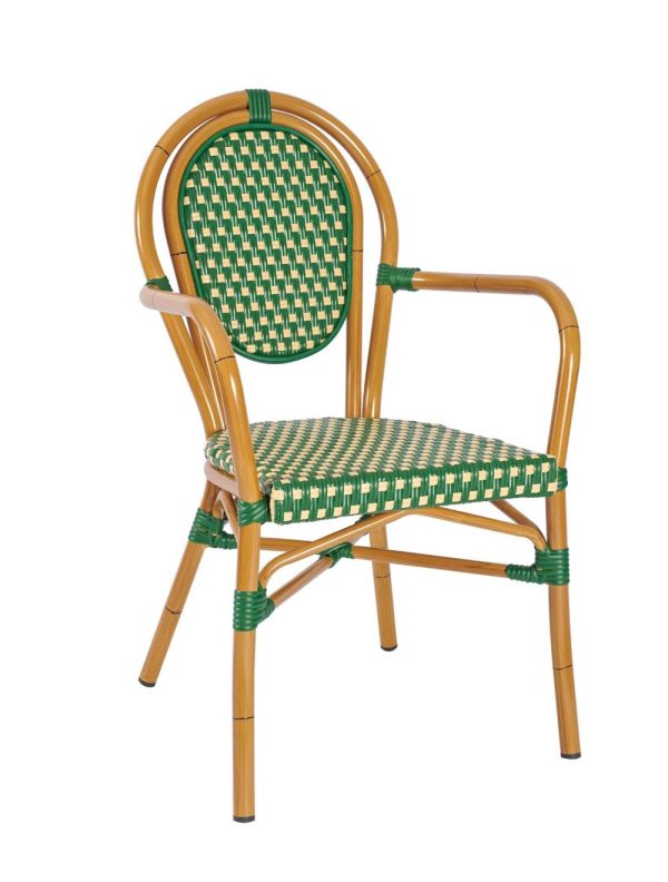 Marseille French Bistro Armchair Green and Cream Outdoor Cafe Restaurant Chair