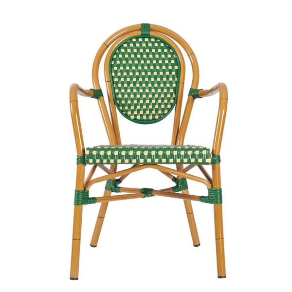 Marseille French Bistro Armchair Green and Cream Outdoor Cafe Restaurant Chair front view