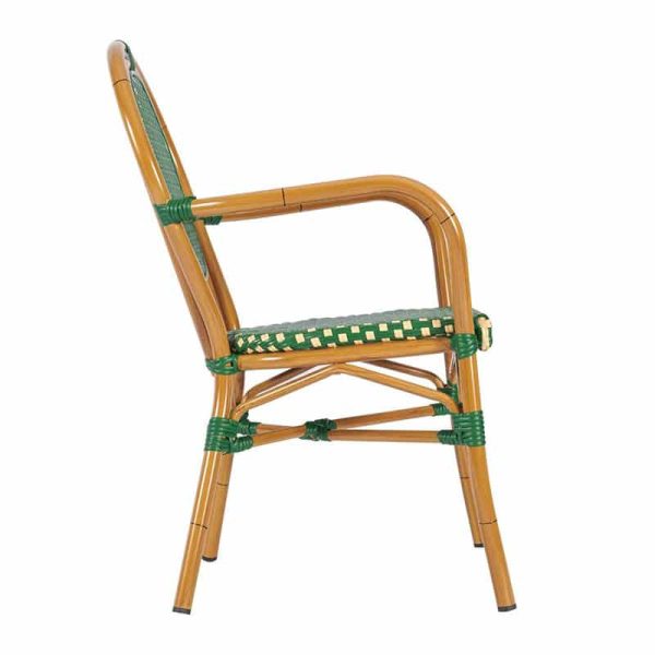 Marseille French Bistro Armchair Green and Cream Outdoor Cafe Restaurant Chair side view