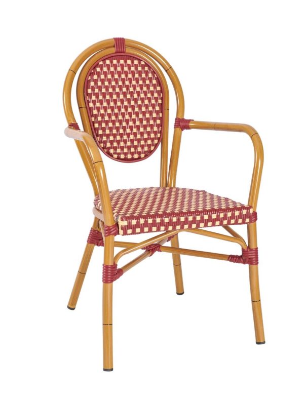 Marseille French Bistro Armchair Red and Cream Outdoor Cafe Restaurant Chair