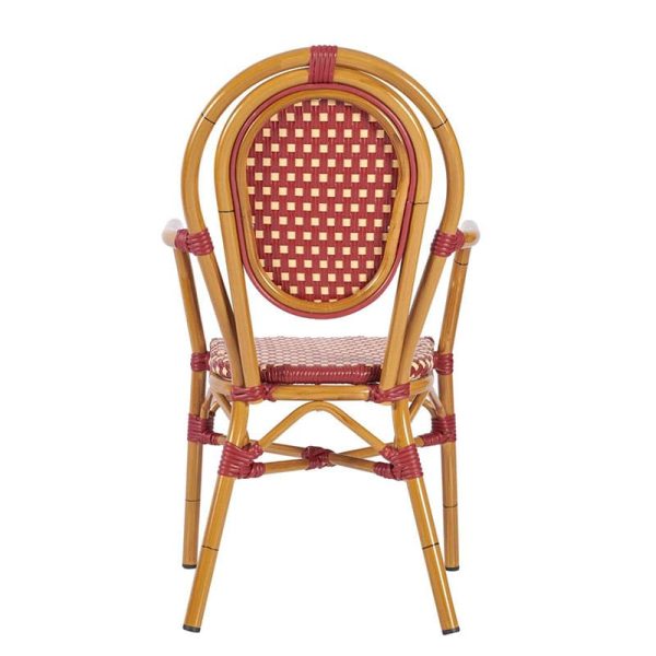 Marseille French Bistro Armchair Red and Cream Outdoor Cafe Restaurant Chair back view