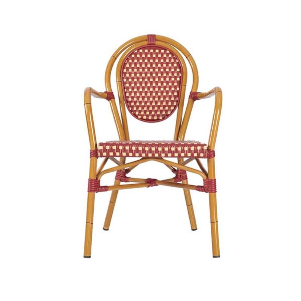 Marseille French Bistro Armchair Red and Cream Outdoor Cafe Restaurant Chair front view