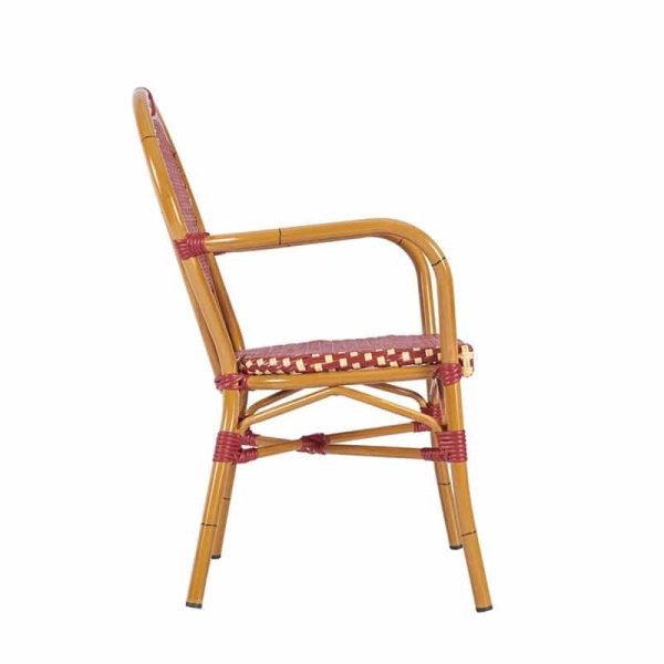 Marseille French Bistro Armchair Red and Cream Outdoor Cafe Restaurant Chair side view