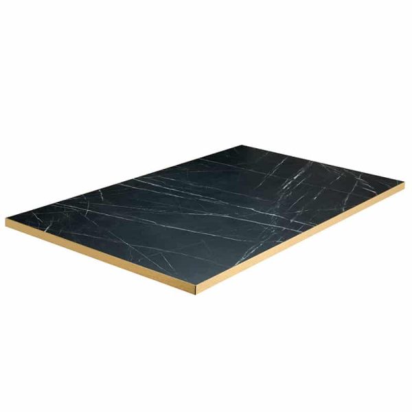 Black Marble Effect Table Top Rectangular With Brass Gold Edge DeFrae Contract Furniture
