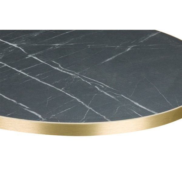 Black Marble Effect Table Top Round With Brass Gold Edge DeFrae Contract Furniture