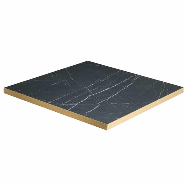 Black Marble Effect Table Top Square With Brass Gold Edge DeFrae Contract Furniture