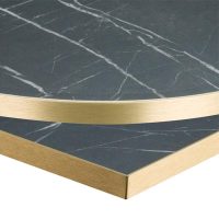 Black Marble Effect Table Top With Brass Gold Edge DeFrae Contract Furniture