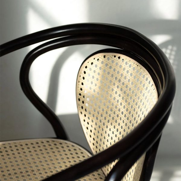 Tokio B-1402 Armchair With Cane Back and Seat DeFrae Contract Furniture Bentwood Chair Close Up