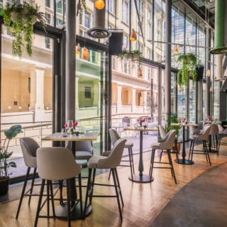 Restaurant and bar furniture at The Listing, London by DeFrae Contract Furniture