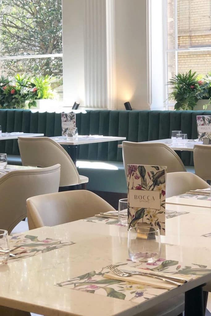 Fluted back banquette seating at Bocca Social Tunbridge Wells by DeFrae Contract Furniture