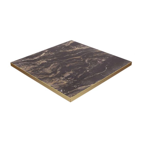 Marbled Cappuccino Square Marble Effect Table Top With Gold ABS Edge DeFrae Contract Furniture
