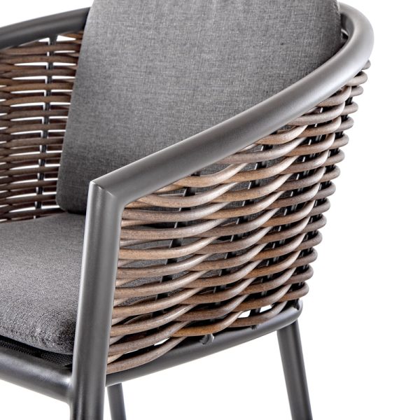 The Muses armchair is a stunning outdoor wicker armchair for your restaurant, bar, coffee shop, cafe or hotel. Dark wicker weave with anthracite frame.