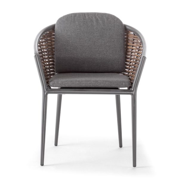 The Muses armchair is a stunning outdoor wicker armchair for your restaurant, bar, coffee shop, cafe or hotel. Dark wicker weave with anthracite frame.