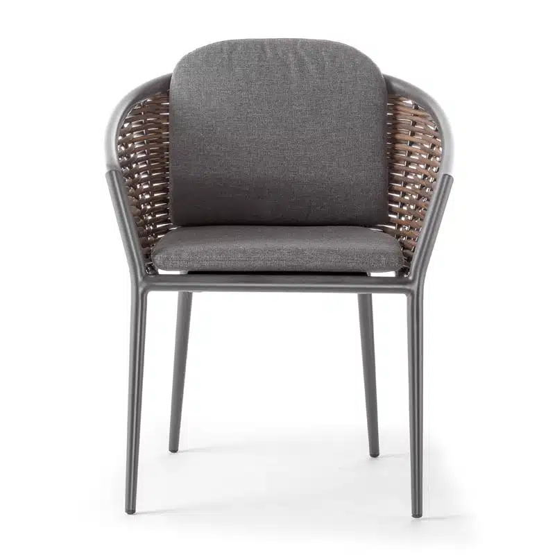 The Muses armchair is a stunning outdoor wicker armchair for your restaurant, bar, coffee shop, cafe or hotel. Dark wicker weave with anthracite frame.