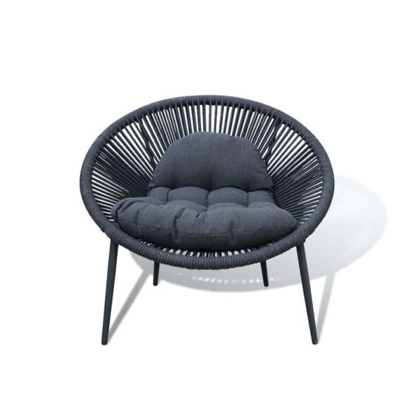 Nancy Outdoor Lounge Chair DeFrae Contract Furniture anthracite and black designer rope back egg chair