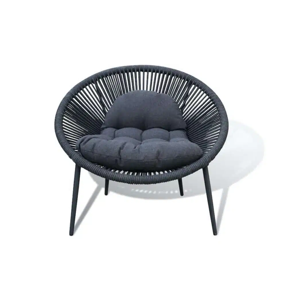 Nancy Outdoor Lounge Chair DeFrae Contract Furniture anthracite and black designer rope back egg chair