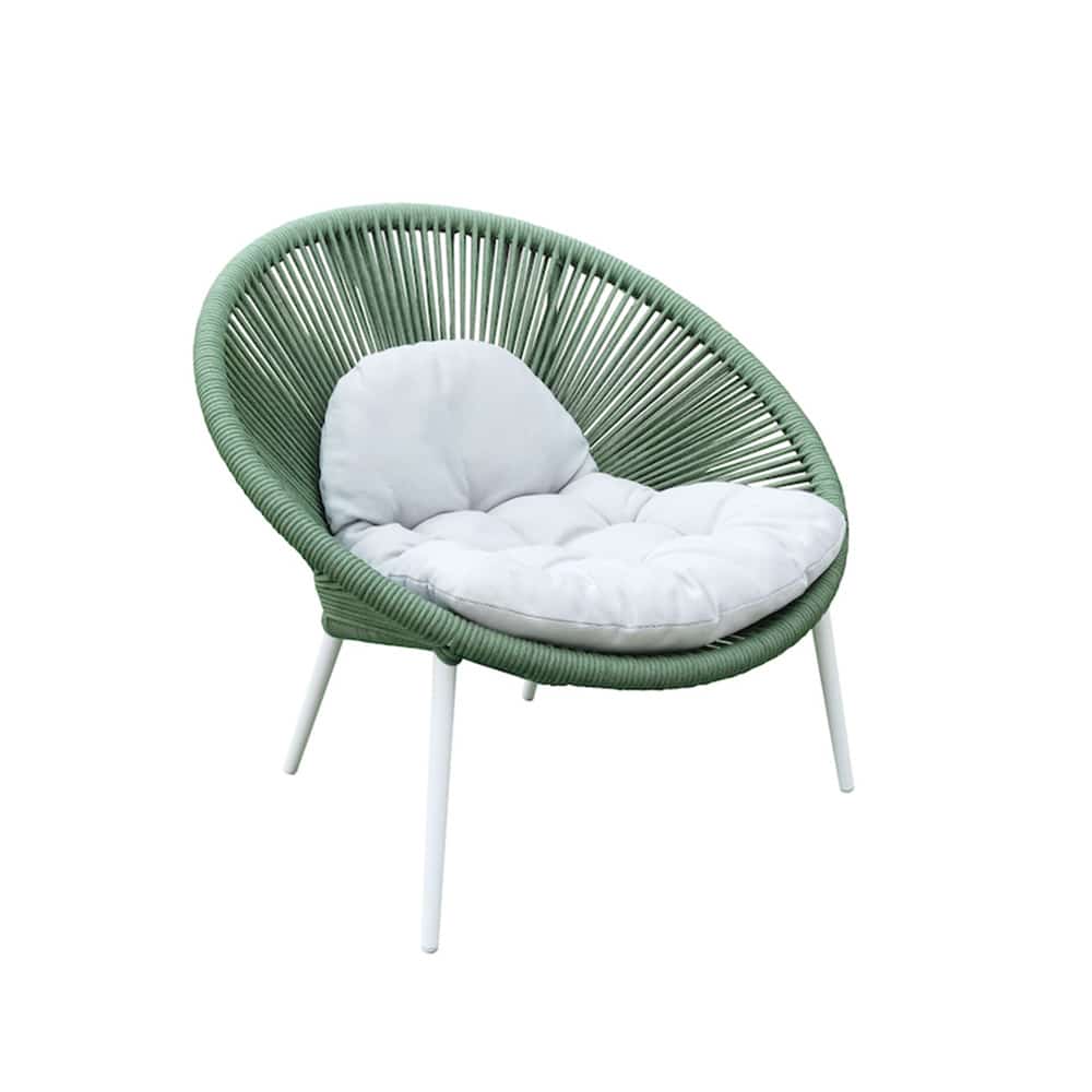 Nancy Outdoor Lounge Chair DeFrae Contract Furniture Green and white designer rope back egg chair