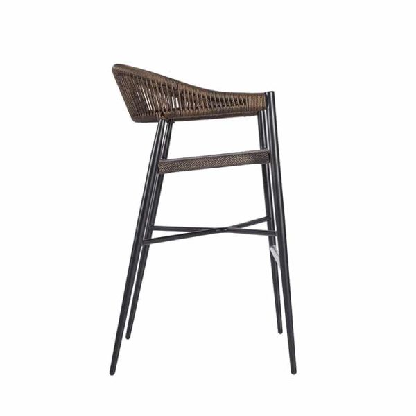 Vienna Bar Stool DeFrae Contract Furniture for outdoor contract use. Rope weave back bar wicker bar stool