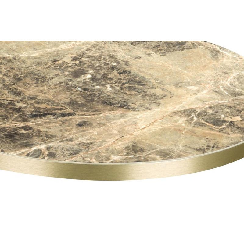 Breccia Paradiso F3457 Round Tabletops with brass laminate ABS edge DeFrae Contract Furniture