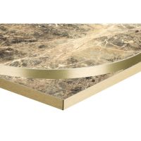 Breccia Paradiso F3457 Tabletops with brass laminate ABS edge DeFrae Contract Furniture