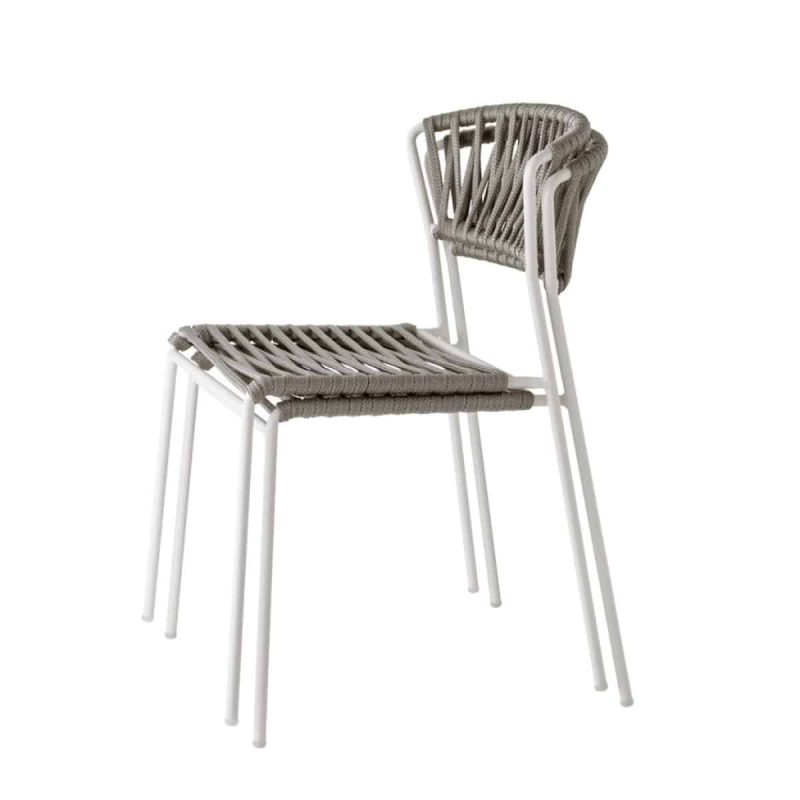 Lisa Filo Side Chair Cream Frame Taupe Rope DeFrae Contract Furniture Stackable