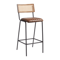 Savanna Bar Stool Pecan Brown Leather With Cane Backrest DeFrae Contract Furniture