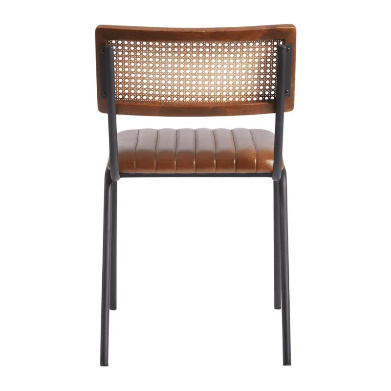 Savanna Side Chair Pecan Brown Leather With Cane Backrest DeFrae Contract Furniture