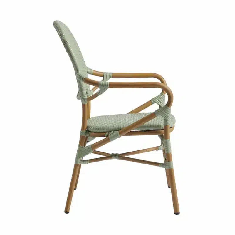 Brittany Armchair Pastel Green French Bistro DeFrae Contract Furniture Side View