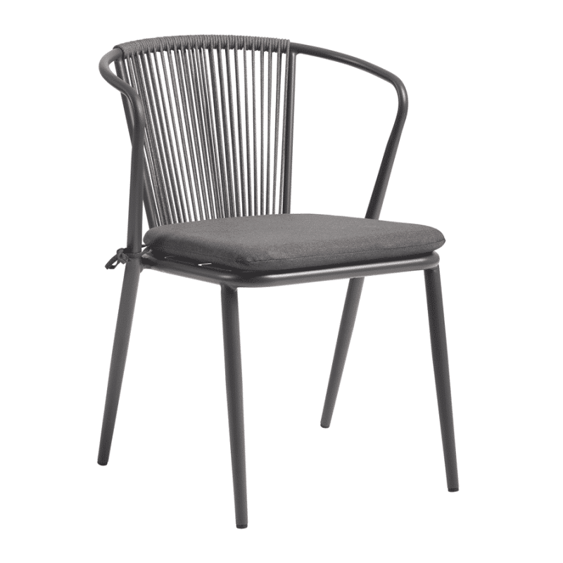 Kendal Armchair Charcoal Grey DeFrae Contract Furniture Outdoor Rope Back Side