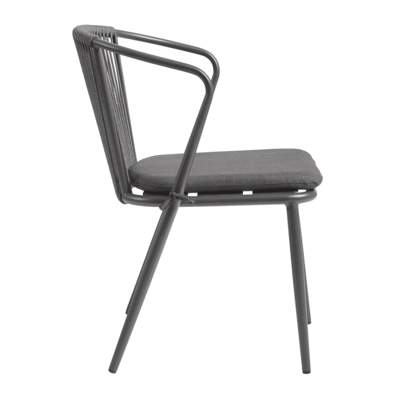 Kendal Armchair Charcoal Grey DeFrae Contract Furniture Outdoor Rope Back Side