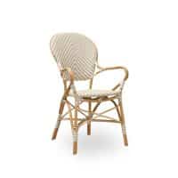 Isabell Dining Armchair Premium Rattan French Bistro Chair Chevron Ivory & Grey