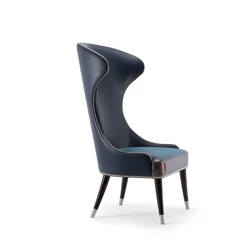 Discover the Carmel High Back Armchair – elegant and customisable. Ideal for hotel lounges, bars, and members' clubs. Made in Italy.