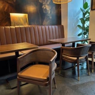 Selent Armchairs from DeFrae Contract Furniture Cane Wicker Back in RueViet Restaurant Vienna