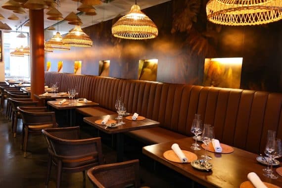 Selent Armchairs from DeFrae Contract Furniture Cane Wicker Back in RueViet Restaurant Vienna