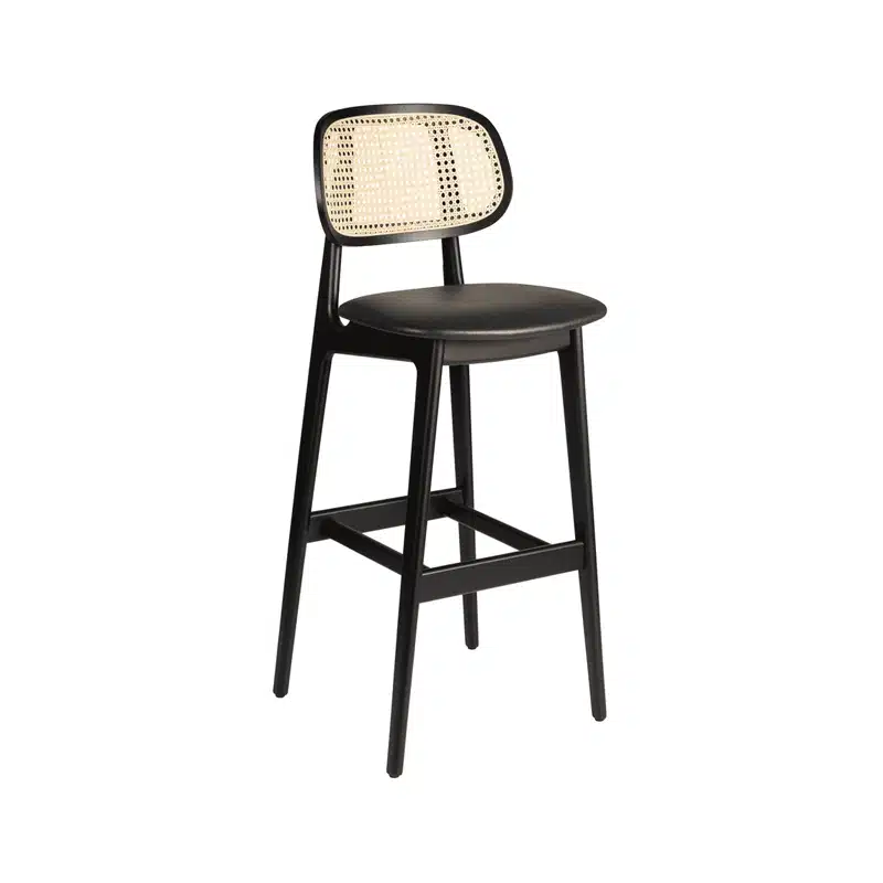 Adore Bar Stool Upholstered Cane Back Restaurant Chair UPH Relish 003 Black and Black