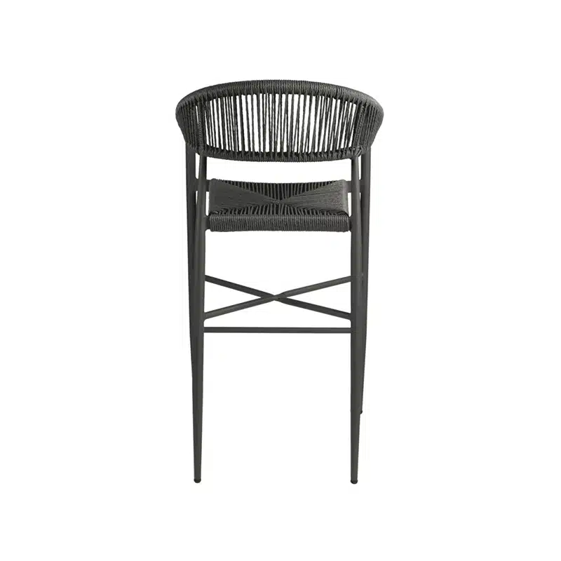 The Atlantic stacking bar stool is the perfect choice for outdoor areas of pubs, bars, restaurants, cafés, and hotels. Rope back, stackable outdoor stool. dark grey colour back view