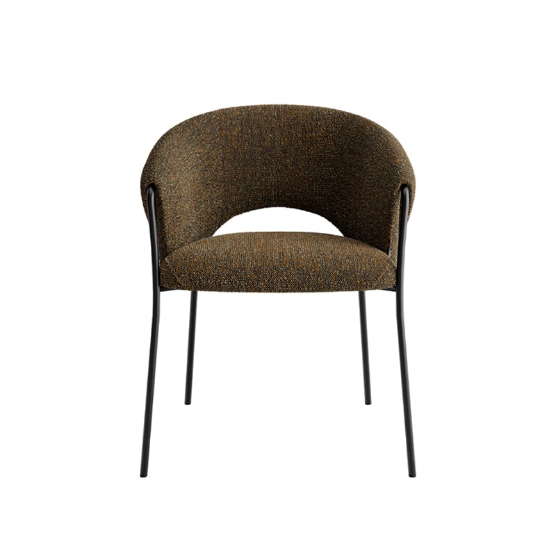 Hanky dining chair with armchair comfort. Ideal for restaurants, hotels & hospitality venues. Durable metal frame with a curved contemporary design.