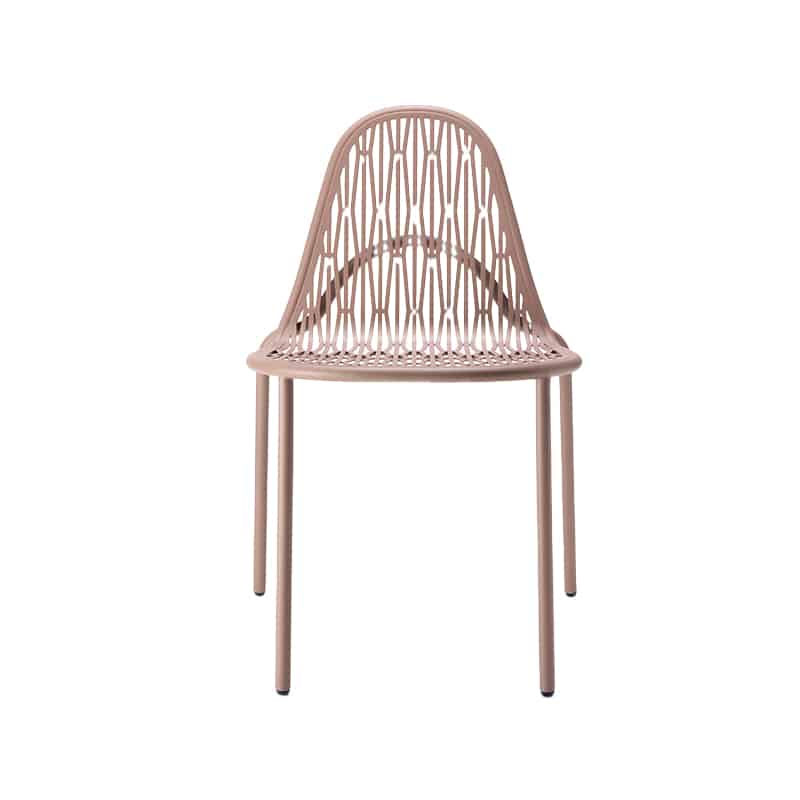 Malvasia Chair with distinctive perforated design – ideal for outdoor hospitality spaces includng hotel, restaurant, cafe, cinema and leisure terraces. Rose pink