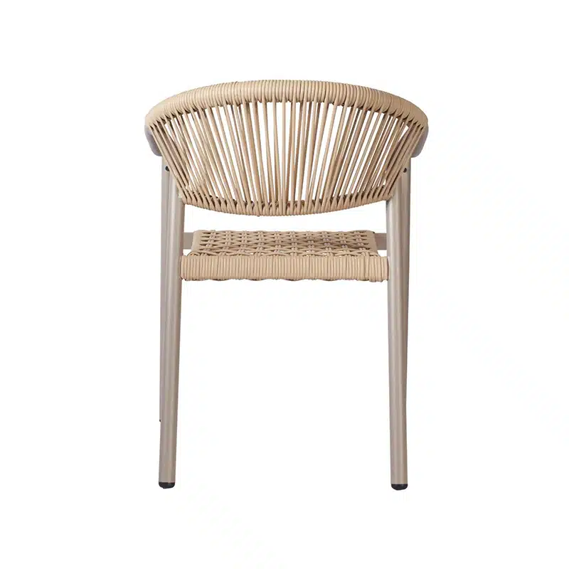 Barcelona Outdoor Armchair – a stylish, stackable chair with rope detailing. Perfect for pubs, restaurants, and hotel terraces. Taupe