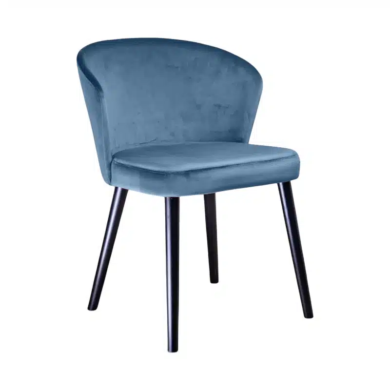 Loden Restaurant Chair DeFrae Contract Furniture in velvet upholstery and black wooden legs