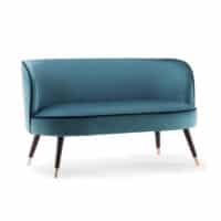 Manhattan Sofa with curved upholstery, wooden or metal legs, shown in velvet fabric – ideal for restaurants, hotels, and hospitality interiors