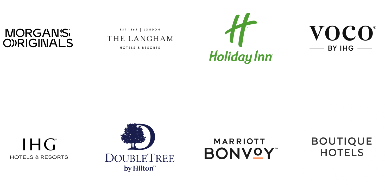 Trusted by leading hotel brands including Voco Hotels, Marriott, Hilton, The Langham, and IHG.
