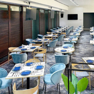Stadium hospitality lounge furniture by DeFrae Contract Furniture at Rose & Ball Hospitality Lounge Chelsea Football Club