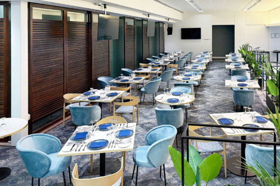 Stadium hospitality lounge furniture by DeFrae Contract Furniture at Rose & Ball Hospitality Lounge Chelsea Football Club