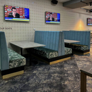 Booth Seating with fluted back Stadium hospitality lounge furniture by DeFrae Contract Furniture at Rose & Ball Hospitality Lounge Chelsea Football Club