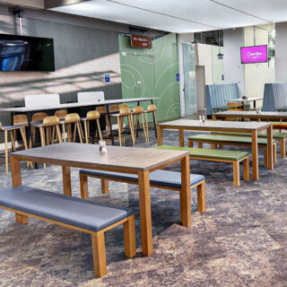 Stadium hospitality lounge furniture by DeFrae Contract Furniture at Rose & Ball Hospitality Lounge Chelsea Football Club